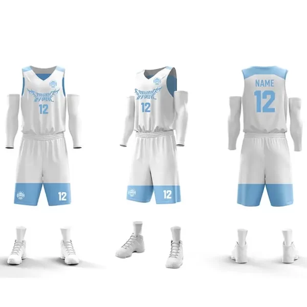 Custom Made Basketball Jerseys Reversible Basketball Gear Blank Shirts Singlets Best Basketball Shorts White Blue 3