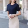 Custom Shirts For Men Women Short Sleeve Round Neck T-shirt Dark Blue Material Jade Silk Solid Color 200g 6818-10