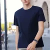 Custom Shirts For Men Women Short Sleeve Round Neck T-shirt Dark Blue Material Jade Silk Solid Color 200g 6818-2