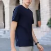 Custom Shirts For Men Women Short Sleeve Round Neck T-shirt Dark Blue Material Jade Silk Solid Color 200g 6818-3