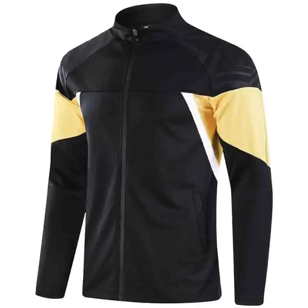 Custom Soccer Jacket Mens Tracksuit Long Black Jacket High Collar Black 2