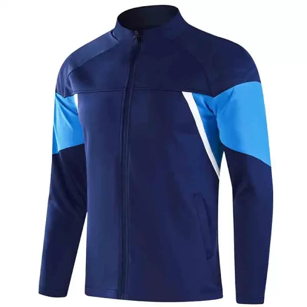 Custom Soccer Jacket Mens Tracksuit Long Black Jacket High Collar Blue 2