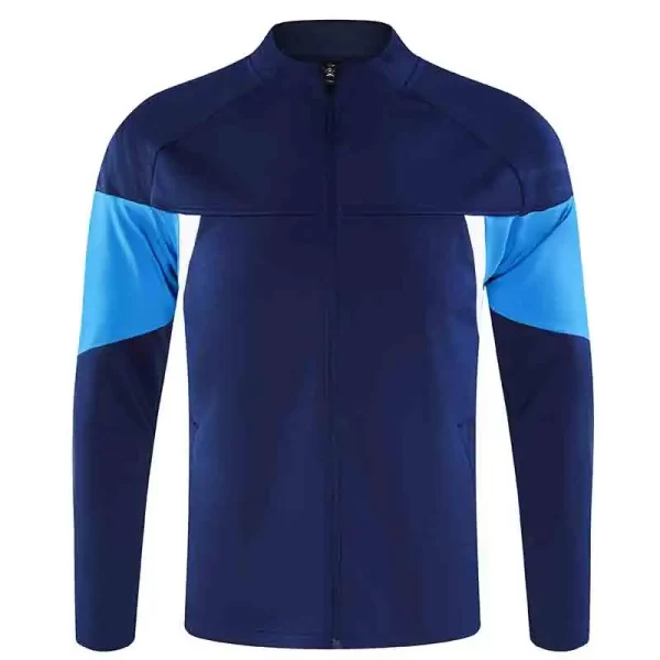 Custom Soccer Jacket Mens Tracksuit Long Black Jacket High Collar Blue