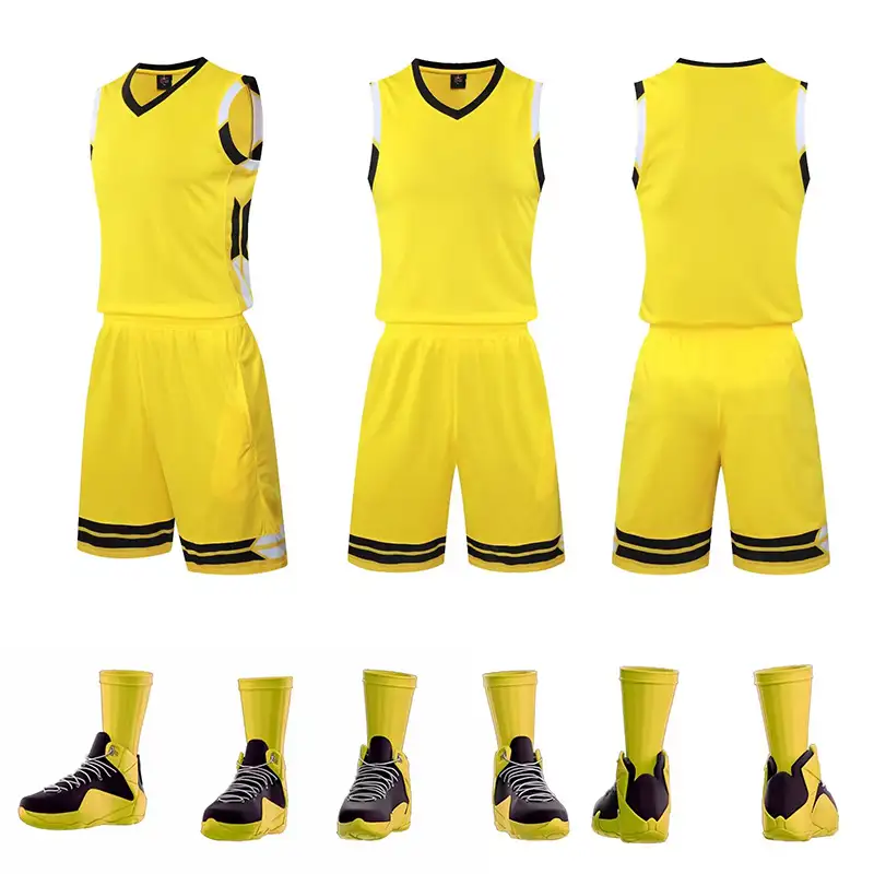 Basketball Singlets Uniforms Blank Basketball Jersey with Trim and Stripes Yellow 1003
