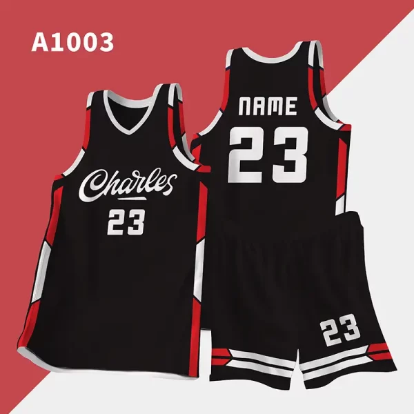 USA Basketball Singlets Blank Basketball Jersey with Trim and Stripes 1003 black red