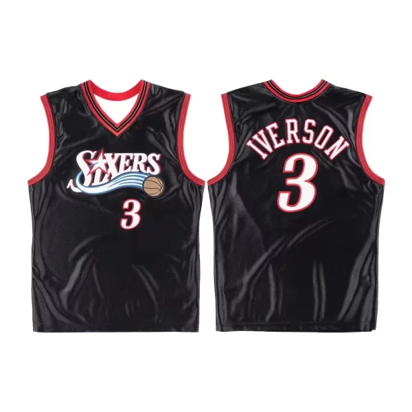 Philadelphia No. 3 Alan Iverson Basketball Jerseys 1996 USA Mens Retro Classic Jersey Home and Away White Black 3