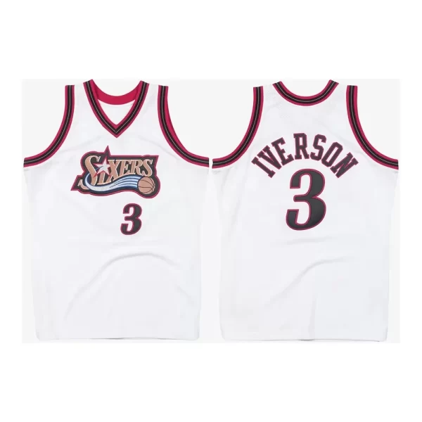 Philadelphia No. 3 Alan Iverson Basketball Jerseys 1996 USA Mens Retro Classic Jersey Home and Away White Black 4