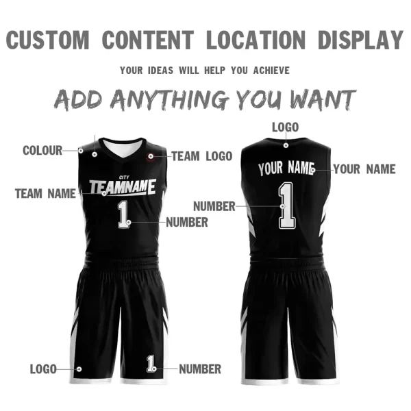 Reversible Basketball Jersey set For Mens Womens Kids Practice Basketball Jerseys with Numbers Black Blue 1