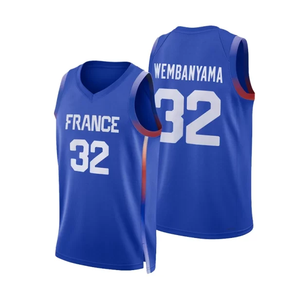 Basketball jerseys 2024 France 34 WEMBANYAMA Basketball Shirts Sewing embroidery High Quality Activewear Light Blue 1