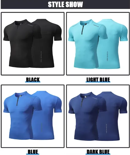 Coolmax Ice Silk Dri Fit Fitted Half-Zip Shirt for Men's Training 5