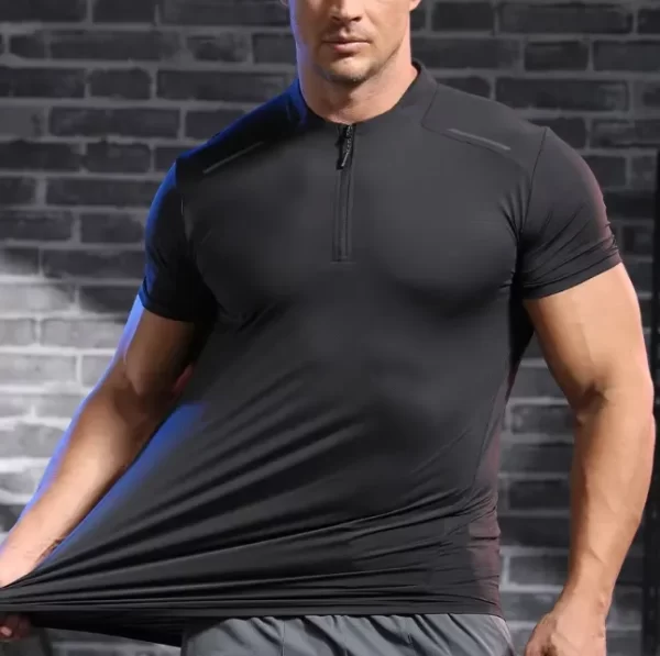 Coolmax Ice Silk Dri Fit Fitted Half-Zip Shirt for Men's Training 8