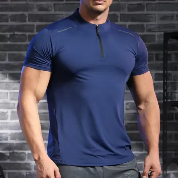 Coolmax Ice Silk Dri Fit Fitted Half-Zip Shirt for Men's Training 9