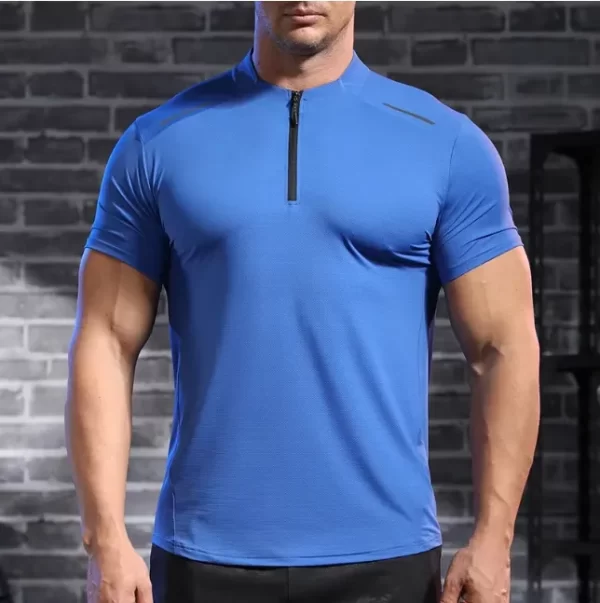 Coolmax Ice Silk Dri Fit Fitted Half-Zip Shirt for Men's Training15