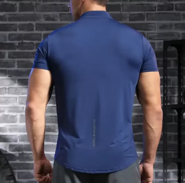 Coolmax Ice Silk Dri Fit Fitted Half-Zip Shirt for Men's Training16