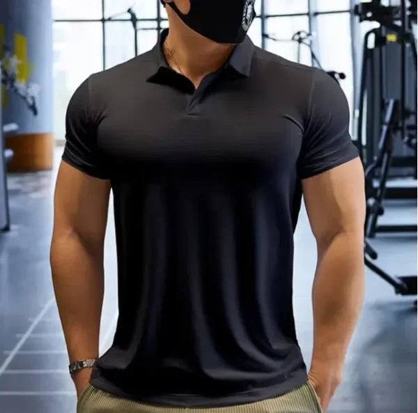 Mens Polo Shirt Outdoor Fitness Clothing for Gym and Tennis Elastic and Breathable 3