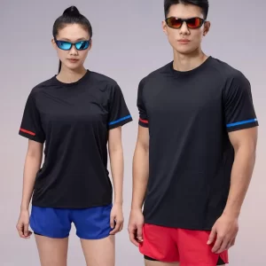 Dri fit tshirt black short sleeve round neck 100% polyester solid color R387-1