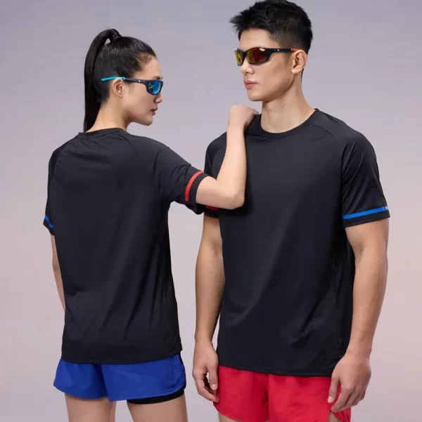 Dri fit tshirt black short sleeve round neck 100% polyester solid color R387-2