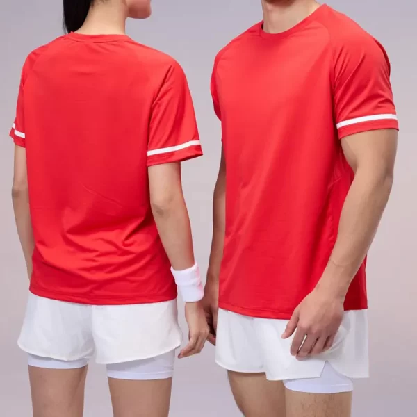 Dri fit tshirt red short sleeve round neck 100% polyester solid color R387-1