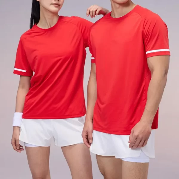 Dri fit tshirt red short sleeve round neck 100% polyester solid color R387