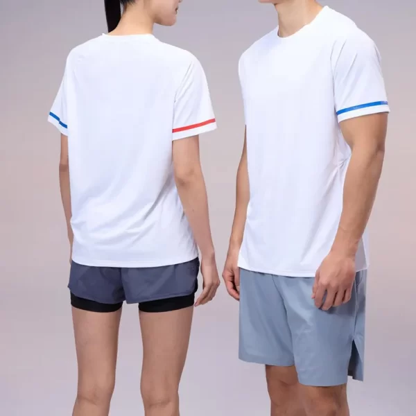 Dri fit tshirt white short sleeve round neck 100% polyester solid color R387-2