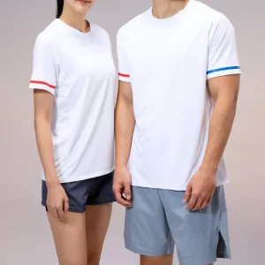 Dri fit tshirt white short sleeve round neck 100% polyester solid color R387