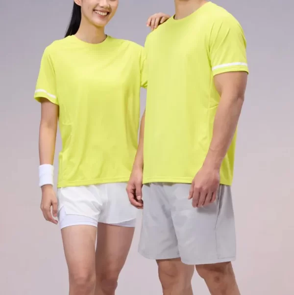 Dri fit tshirt yellow short sleeve round neck 100% polyester solid color R387