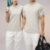 Half Zip Dri Fit Sports Tee Slim Fit Cooling Tshirt Basic Solid Color Polyester Spandex Blended R405