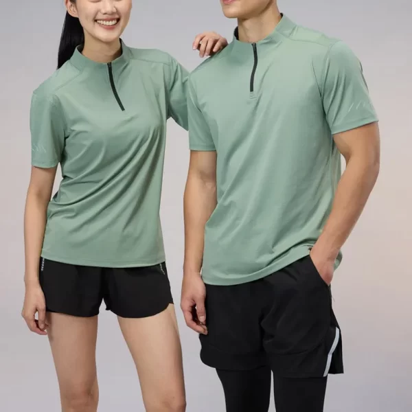 Half Zip Dri Fit Sports Tee Slim Fit Cooling Tshirt Basic Solid Color Polyester Spandex Blended R405 12