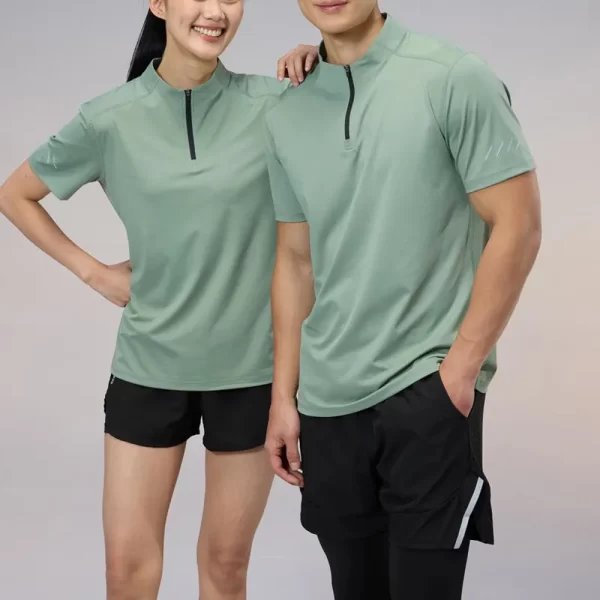 Half Zip Dri Fit Sports Tee Slim Fit Cooling Tshirt Basic Solid Color Polyester Spandex Blended R405 13