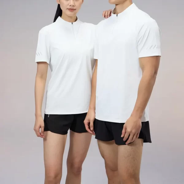 Half Zip Dri Fit Sports Tee Slim Fit Cooling Tshirt Basic Solid Color Polyester Spandex Blended R405 14