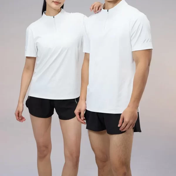Half Zip Dri Fit Sports Tee Slim Fit Cooling Tshirt Basic Solid Color Polyester Spandex Blended R405 15