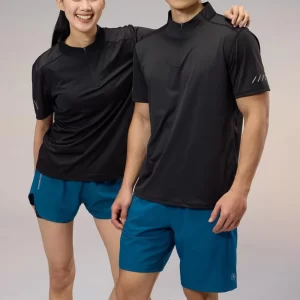 Half Zip Dri Fit Sports Tee Slim Fit Cooling Tshirt Basic Solid Color Polyester Spandex Blended R405 5