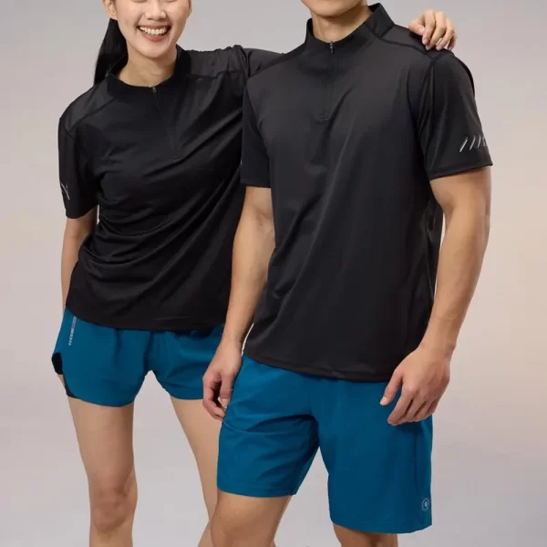 Half Zip Dri Fit Sports Tee Slim Fit Cooling Tshirt Basic Solid Color Polyester Spandex Blended R405 5