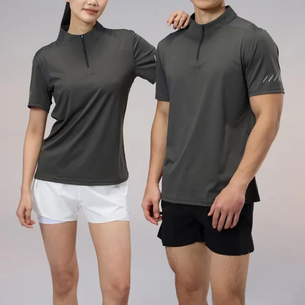 Half Zip Dri Fit Sports Tee Slim Fit Cooling Tshirt Basic Solid Color Polyester Spandex Blended R405 7