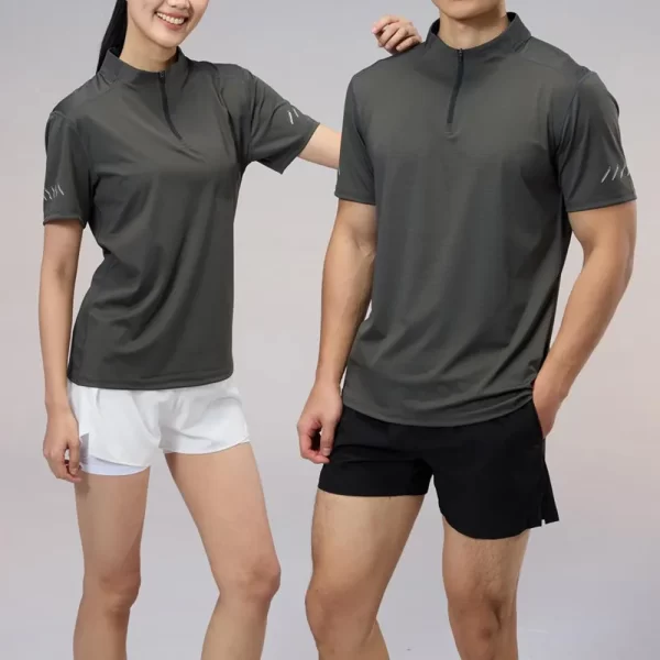 Half Zip Dri Fit Sports Tee Slim Fit Cooling Tshirt Basic Solid Color Polyester Spandex Blended R405 8