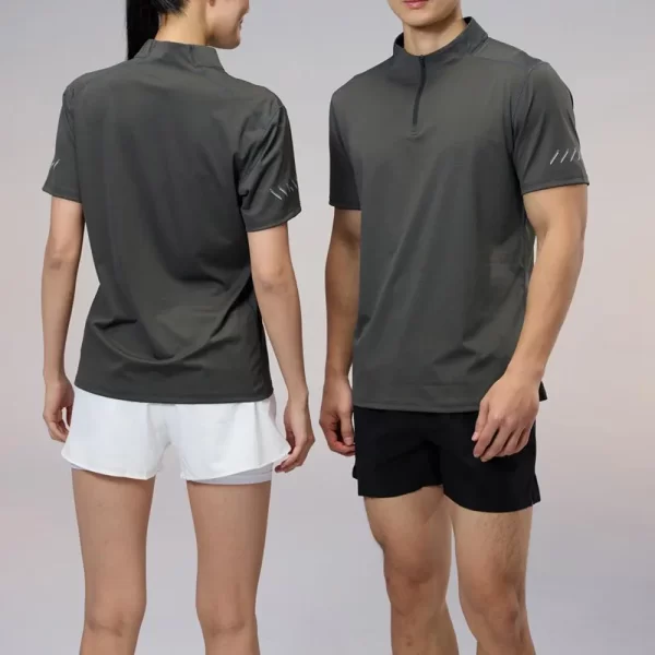 Half Zip Dri Fit Sports Tee Slim Fit Cooling Tshirt Basic Solid Color Polyester Spandex Blended R405 9