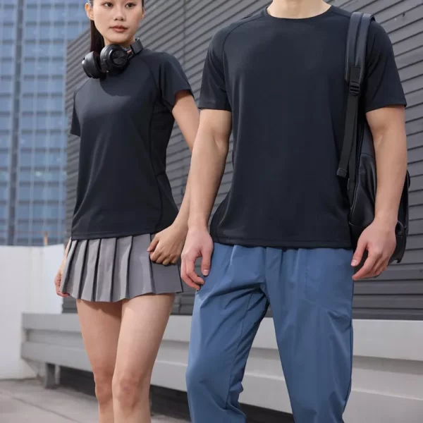 Unisex dri fit t shirts for men and women solid color black fabric 150G cube mesh 100% polyester 2