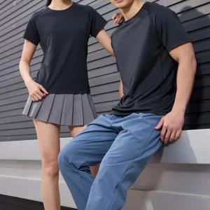 Unisex dri fit t shirts for men and women solid color black fabric 150G cube mesh 100% polyester