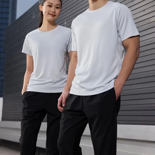Unisex dri fit t shirts for men and women solid color grey fabric 150G cube mesh 100% polyester 2