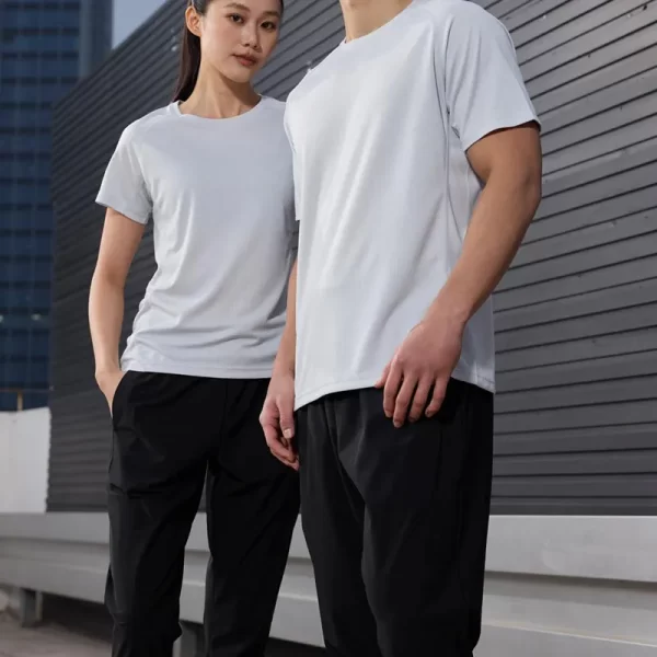 Unisex dri fit t shirts for men and women solid color grey fabric 150G cube mesh 100% polyester
