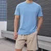 Unisex dri fit t shirts for men and women solid color light blue fabric 150G cube mesh 100% polyester 3