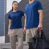 Unisex dri fit t shirts for men and women solid color navy blue fabric 150G cube mesh 100% polyester 2