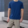 Unisex dri fit t shirts for men and women solid color navy blue fabric 150G cube mesh 100% polyester 3