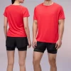 Unisex dri fit t shirts for men and women solid color red fabric 150G cube mesh 100% polyester 2