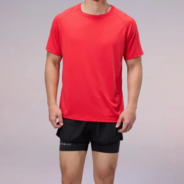 Unisex dri fit t shirts for men and women solid color red fabric 150G cube mesh 100% polyester 3