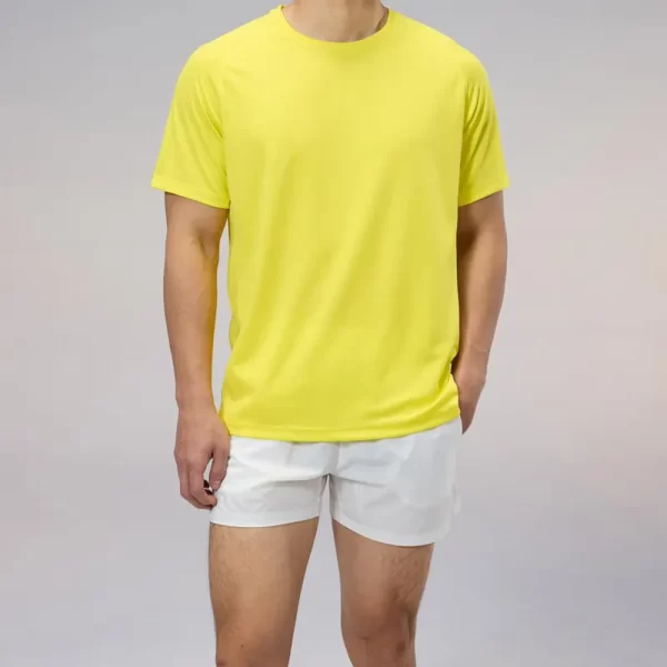 Unisex dri fit t shirts for men and women solid color yellow fabric 150G cube mesh 100% polyester 3